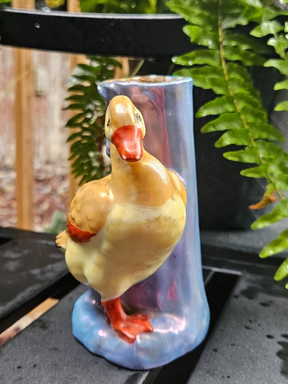 Vintage Majolica Lusterware Wall Pocket - Duck Flowers - Picture 6 of 9